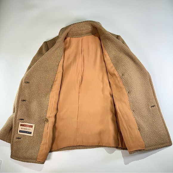 Bardley vintage wool blend peacoat tailored double breasted camel coat medium - Picture 10 of 15